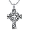 wholesale 925 Sterling Silver Celtic Cross Pendant Necklace for Men with 2.5mm 22 +2  Rolo Chain-0-0