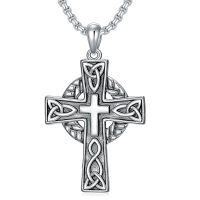 wholesale 925 Sterling Silver Celtic Cross Pendant Necklace for Men with 2.5mm 22 +2  Rolo Chain-C-style