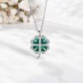 wholesale 925 Sterling Silver Clover Leaf Green Malachite Cubic Zirconia Accent Pendant Necklace for Women Girls Valentines Day Gifts Jewelry 43cm Chain Length-0-1