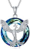 wholesale 925 Sterling Silver Blue Crystal Phoenix Pendant Necklace for Women Girls Gifts-0-0