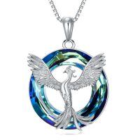 wholesale 925 Sterling Silver Blue Crystal Phoenix Pendant Necklace for Women Girls Gifts-phoenix