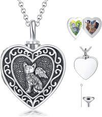 wholesale 925 Sterling Silver 925 Heart Shaped Cat Angel Wings Cremation Keepsake Pendant Urn Necklace w/Funnel & Fill Tool - Pet Memorial Jewelry for Ashes-Cat Locket Urn-Cat Locket Urn+Photos+Text-Cat Locket Urn+Photos+Text-Cat Locket Urn
