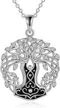 wholesale 925 Sterling Silver Tree of Life Norse Thor's Hammer Amulet Protection Pendant Necklace for Women-0-0