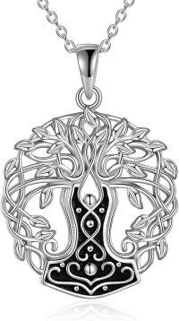 wholesale 925 Sterling Silver Tree of Life Norse Thor's Hammer Amulet Protection Pendant Necklace for Women-Thor Hammer necklace