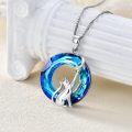 wholesale 925 Sterling Silver Blue Crystal Cat Pendant Necklace Gifts for Women Girls Cat Lovers-0-4