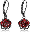 wholesale 925 Sterling Silver Black Rose/Dance Earrings with Red Crystal Flower/Ballerina Dangle Jewelry for Women-0-0