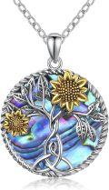 wholesale 925 Sterling Silver Tree of Life Abalone Shell Sunflower Pendant Necklace-0-0