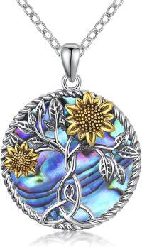 wholesale 925 Sterling Silver Tree of Life Abalone Shell Sunflower Pendant Necklace-A-Sunflower Abalone