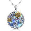 wholesale 925 Sterling Silver Tree of Life Abalone Shell Sunflower Pendant Necklace-0-0