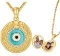 wholesale Gold 925 Sterling Silver Evil Eye Locket Photo Frame Pendant Necklace for Women Gifts-0-0
