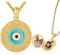 wholesale Gold 925 Sterling Silver Evil Eye Locket Photo Frame Pendant Necklace for Women Gifts-Photo Holder