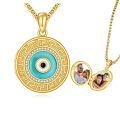 wholesale Gold 925 Sterling Silver Evil Eye Locket Photo Frame Pendant Necklace for Women Gifts-0-0