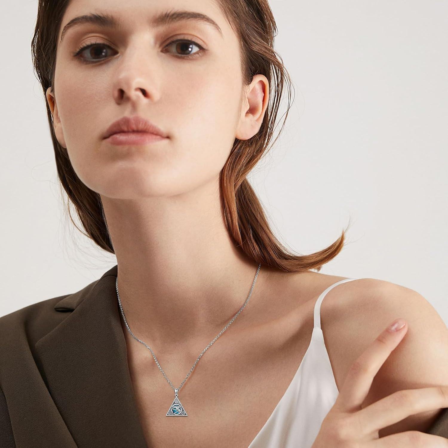 Sterling Silver Evil Eye Lotus Eye of Horus Necklace Spiritual Protection Amulet Gift for Women Men w 18 +2 Chain-0-4