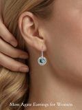 wholesale 925 Sterling Silver Round Green Moss Agate Bohemian Filigree Drop Dangle Hook Earrings Gift for Her-0-1