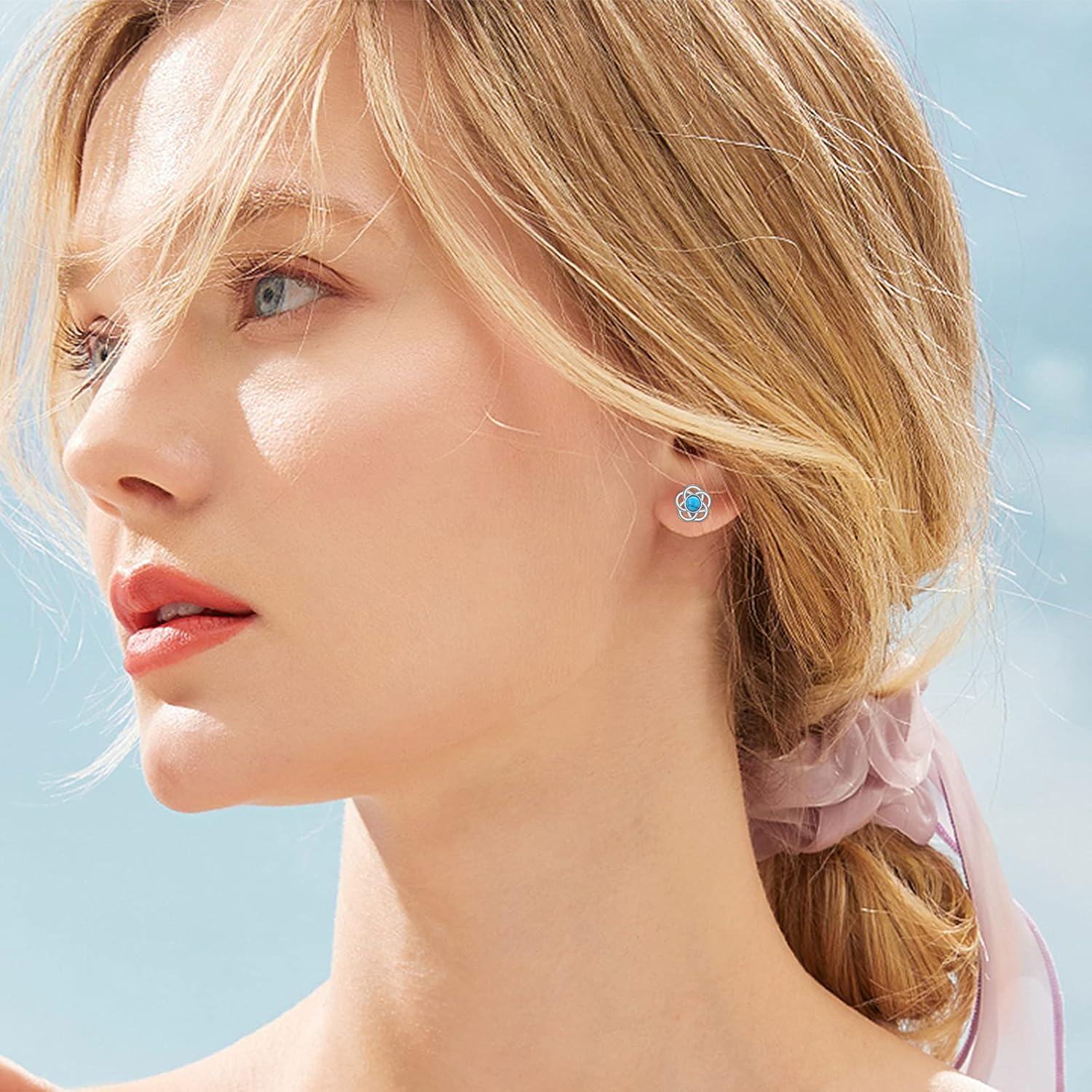 wholesale 925 Sterling Silver Flower-Shaped Turquoise Stud Earrings-0-5