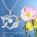 wholesale 925 Sterling Silver Blue Opal Heart Wreath with Flowers and Butterflies Pendant Necklace-0-4