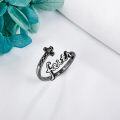 wholesale 925 Sterling Silver Faith Cross Adjustable Ring with Engraved All Things Are Possible Christian Spoon Rings for Women Daughter Friend-0-2