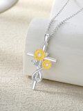 wholesale 925 Sterling Silver 925 Yellow Gold Plated Sunflower Pendant Necklace with Cubic Zirconias and Leaves for Women-0-3
