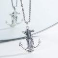wholesale 925 Sterling Silver Saint Christopher Anchor Pendant Mens Necklace 34+2 Rope Chain-0-1