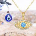 wholesale 14K Gold Blue Sapphire Evil Eye Pendant Necklace Luck Charm s for Women-0-5