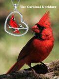 wholesale 925 Sterling Silver Red Cardinal Bird in Heart Pendant Necklace-0-3