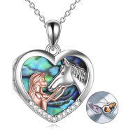 wholesale 925 Sterling Silver Abalone Shell Heart Key Pendant Necklaces for Women Gifts-B- Horse Locket Necklace