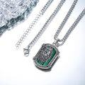 wholesale 925 Sterling Silver Green Malachite Lion Head Pendant Necklace for Men Gothic Punk Rock Jewelry-0-1