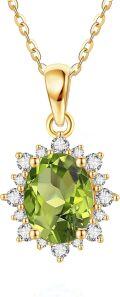 wholesale 14K Yellow Gold 6-7mm Simulated Peridot & Moissanite Necklace for Women-0-0