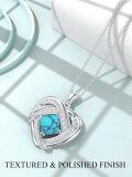 wholesale 925 Sterling Silver Turquoise Double Heart Love Knot Pendant Necklace for Women Gifts-0-5