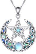 wholesale 925 Sterling Silver Pagan Wiccan Amulet with Moon Star & Triquetra Symbols and Opalite Stone Pendant Necklace for Women Men  48cm Chain Length-0-0