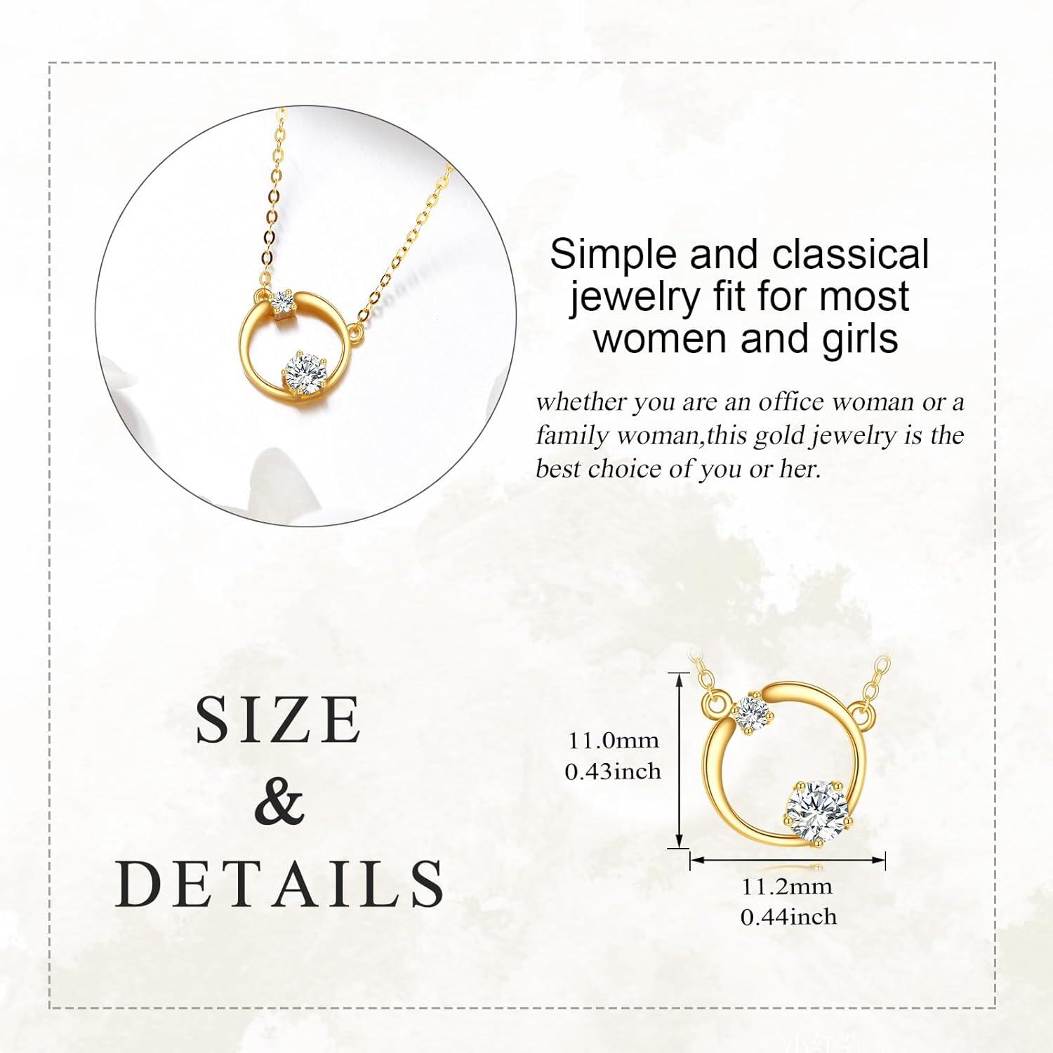 14K Gold CZ Circle Pendant Necklace for Women-0-1