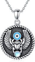 wholesale 925 Sterling Silver Moonstone Egyptian Ankh Eye of Horus Scarab Pendant Necklace-0-0
