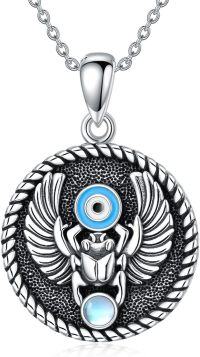 wholesale 925 Sterling Silver Moonstone Egyptian Ankh Eye of Horus Scarab Pendant Necklace-Scarab