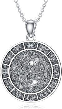 wholesale 925 Sterling Silver Pisces Zodiac Sign Necklace with Cubic Zirconia and 3D Fish Design for Women Girls Birthday Gift (Pisces)-Pisces