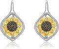 wholesale 925 Sterling Silver Gold Plated Black Stone Teardrop Sunflower Leverback Earrings for Women-0-0