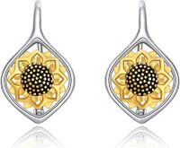 wholesale 925 Sterling Silver Gold Plated Black Stone Teardrop Sunflower Leverback Earrings for Women-Gold Sunflower Earrings