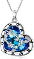 wholesale 925 Sterling Silver Blue Crystal Heart Zodiac Constellation Pendant Necklace-0-0