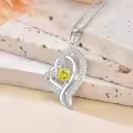 TOUPOP Sterling Silver Topaz Double Heart Pendant Necklace-0-3