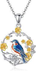 wholesale 925 Sterling Silver Bluebird Flower Circle Pendant Necklace for Women Gifts-0-0