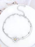 wholesale 925 Sterling Silver Daisy Charm Link Bracelet Adjustable Nature Style Anklet for Women Anniversary Jewelry Birthday Gifts-0-1