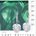 wholesale 925 Sterling Silver Monstera Leaf Palm Frond Dangle Earrings for Women and Girls - Trendy Fashion Jewelry-0-4