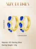 wholesale Gold-Plated 925 Sterling Silver Blue Sapphire Pear-Shaped Hoop Earrings with Cubic Zirconia Accents-0-2