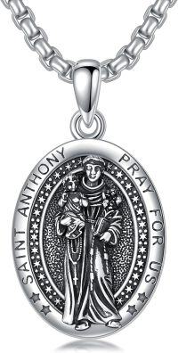 wholesale 925 Sterling Silver Saint Anthony Pendant Necklace  with Chain for Men Women Catholic  45cm/18inch Length-Saint Anthon