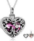 wholesale 925 Sterling Silver Purple Heart Crystal Urn Keepsake Memorial Pendant Necklace-0-0