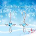 wholesale S925 Sterling Silver with Blue Crystal & Cubic Zirconia Angel Wings Cross Heart Leverback Earrings 19.5mm for Women Gifts-0-5