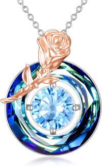 wholesale TOUPOP Blue Circle Crystal Women Necklaces 925 Sterling Silver Rose Flower Birthstone Pendant Necklaces Anniversary Jewelry Valentine Mothers Day Christmas Birthday Gifts For Women Her Wife Girlfriend -undefined