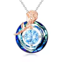 TOUPOP Sterling Silver & Birthstone Rose Flower Pendant Necklace-undefined
