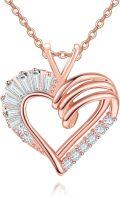 wholesale Rose Gold 925 Sterling Silver Square Crystal Heart Pendant Necklace for Women-0-0