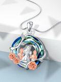 wholesale 925 Sterling Silver Blue Crystal Mother & Child Pendant with Pink Roses - Perfect Gift for Mom-0-13