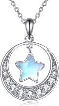 wholesale 925 Sterling Silver Star & Moon Pendant Necklace with Cubic Zirconia Stones - Gifts for Her-0-0